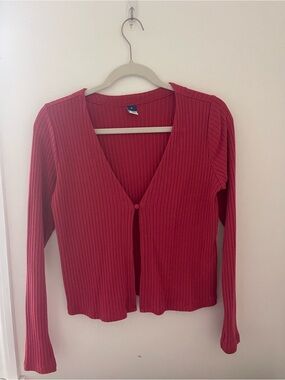 Old Navy Ribbed Button-Front Long-Sleeve Top - Red